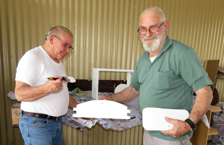 Peter Millen with Steve Newman at the Men’s Shed.