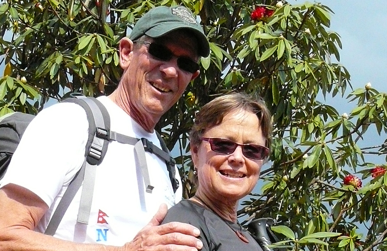 Roger and Cathy Yeo on a pilgrimage to Nepal where their daughter Rachelle was planning to travel.