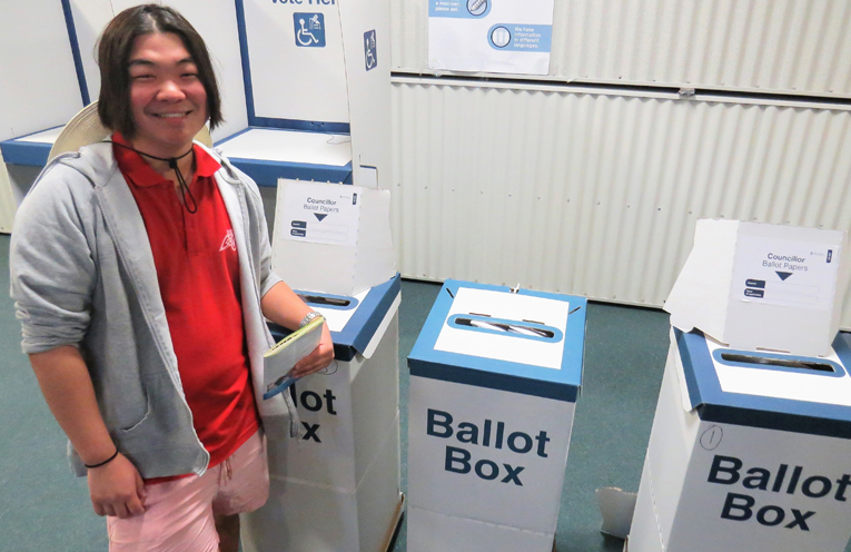 First-time voter Tim To casts his ballot in Tea Gardens. 