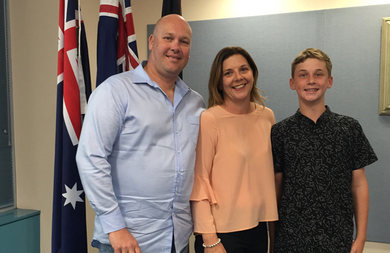 Central Ward Councillor Sarah Smith, with her son and husband.