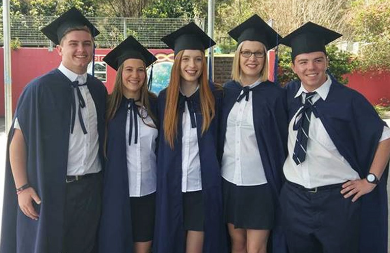 Bailey Shultz, Tamara Gooch, Jessica Chalker, Kaitlyn Gregory and Tom Locke commenced kindergarten together at BCS in 2005.