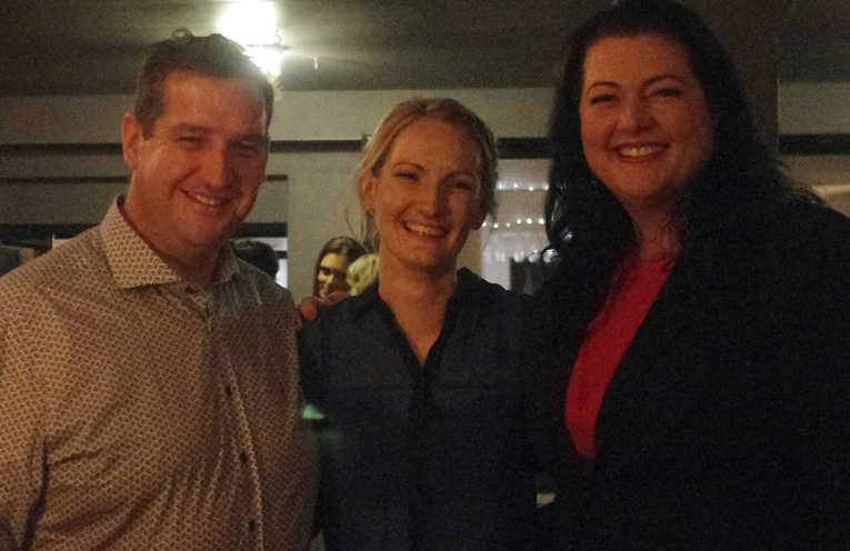 Port Stephens Councillor Glen Dunkley, Alicia Cameron and Councillor Jaimie Abbott at the fundraising event this week. Photo by Marian Sampson