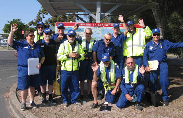 Marine Rescue volunteers gather at the LTP waterfront.