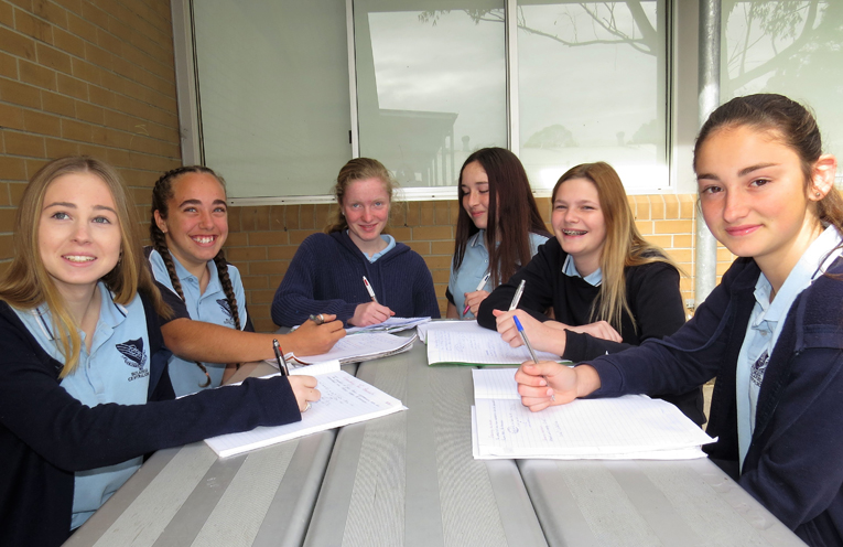 BCS Year 9 students Taylah Smith, Tahlia Mancini, Bianca Clarke, Anjoli Luxon, Natasha Veith and Katerina Poniris are pleased with their NAPLAN results.