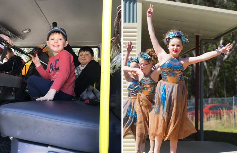 William and Rhiley Page learning about the inner workings of a NSW FIRE BRIGADE truck. (left)