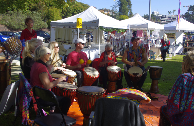 African drumming circle at Sacred Tree Markets part of the Fish N Fun Event at Nelson Bay over the weekend.