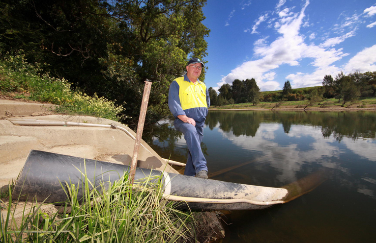 Manning Water Coordinator, Geoff Kerr at the intake from the Manning River.