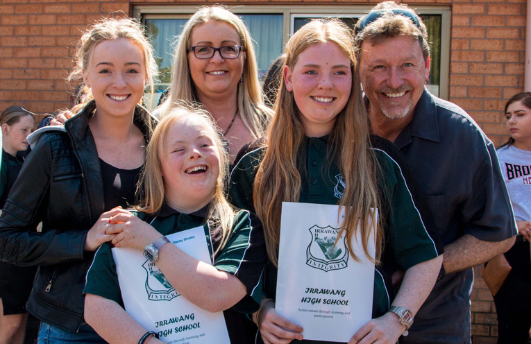 Renee and Stacy Binskin made their family proud with the achievements and graduating year 12 at Irrawang High School. Here they are with their parents and sister, Tiana.