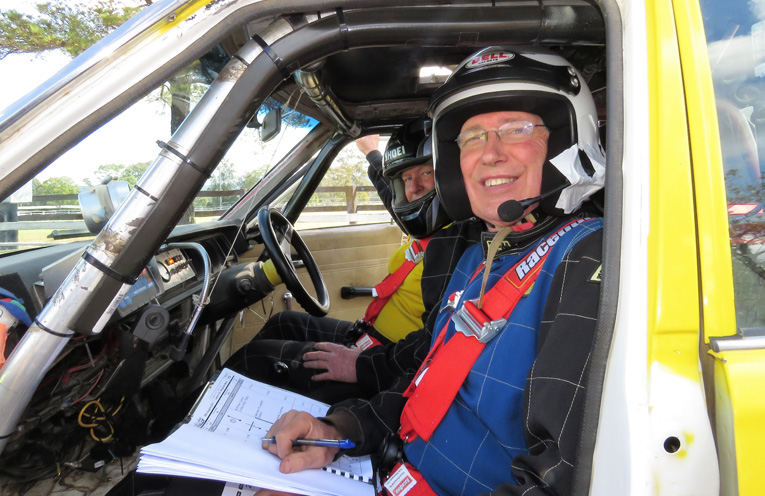 Driver Bob Moore and navigator David Gray.