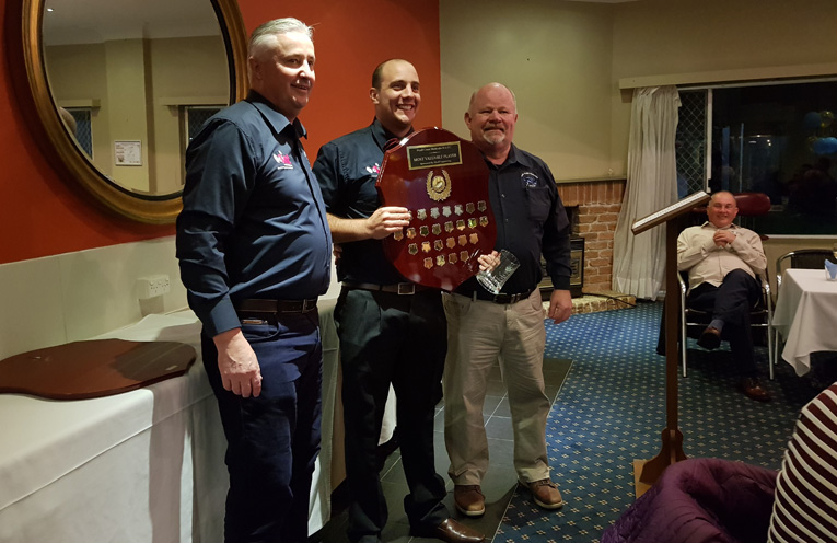 MOST VALUED PLAYER: Coach Russell Gunn, Chris ‘Turtle’ Sando and President David Bright.