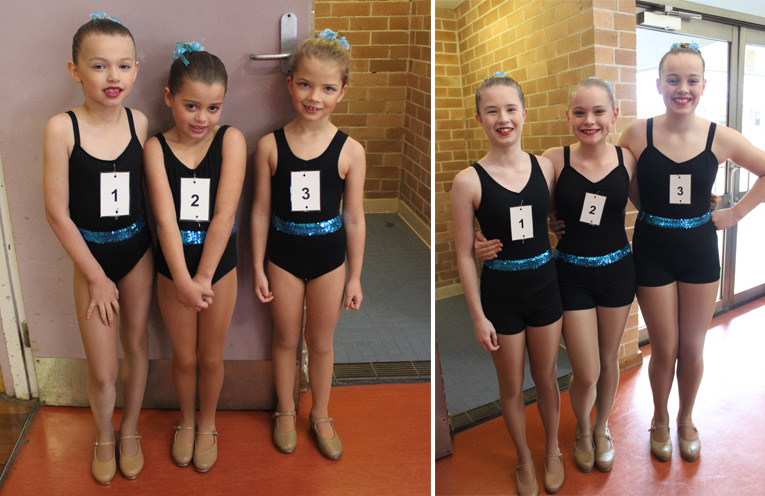 Pre-Test 1 – Olivia Adams, Katherine Sautchuk & Lily Cuthbertson (first ever tap exam). (left) Silver Medal – Isabella McQualter, Heidi Farley and Olivia Lightfoot.(right)