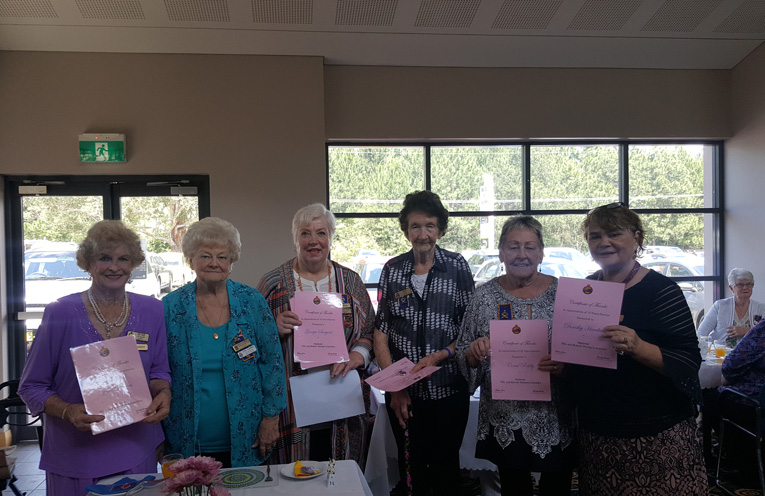 Mrs June Lethorn, Mrs June Campbell, Mrs Greetje Sargent, Mrs Pat Sims, Mrs Coral Reilly and Mrs Dorothy Harding celebrate ten years of the Medowie RSL Sub Branch Women’s Auxiliary. 