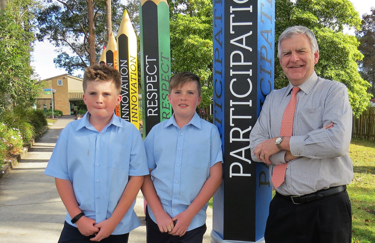Primary Captains Kurtis and Toby Barry farewell Mr Hudson. 