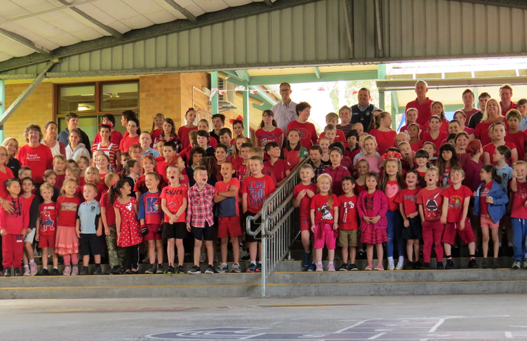 Bulahdelah Central School students dressed in red for the ‘Day for Daniel’. 