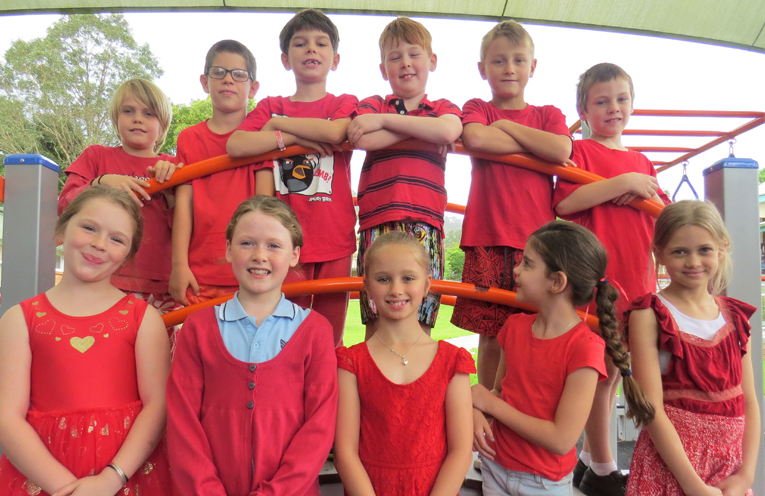 Students dressed in red for the ‘Day for Daniel’. 