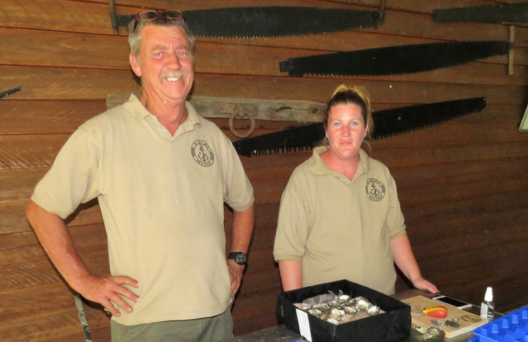 Elkins Oysters: Tony Elkins and Tracy Radan at Great Lakes Paddocks. 