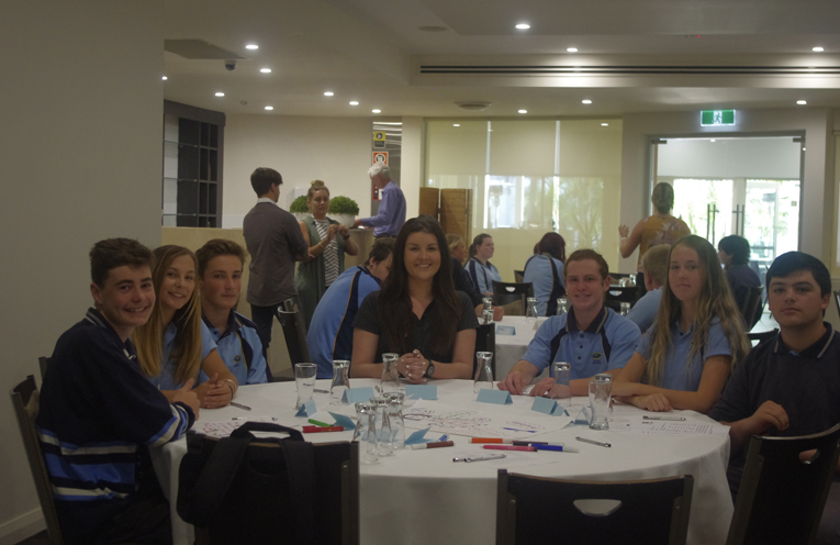 Council’s Brooke Tisdell with Tomaree High School student participants at the group assessment workshops.