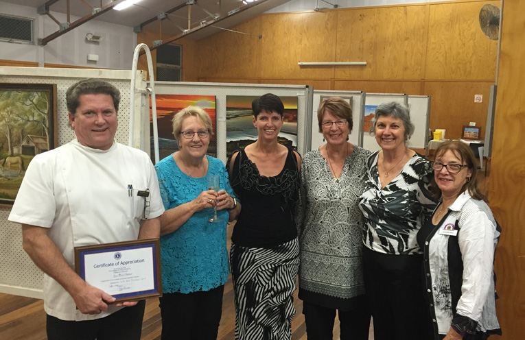 Gavin Smith, Helen Riemann, Kate Washington, Lorraine Williams, Jan Dobbie and Adrienne Bayly at the opening of the Medowie Arts and Craft Show. 