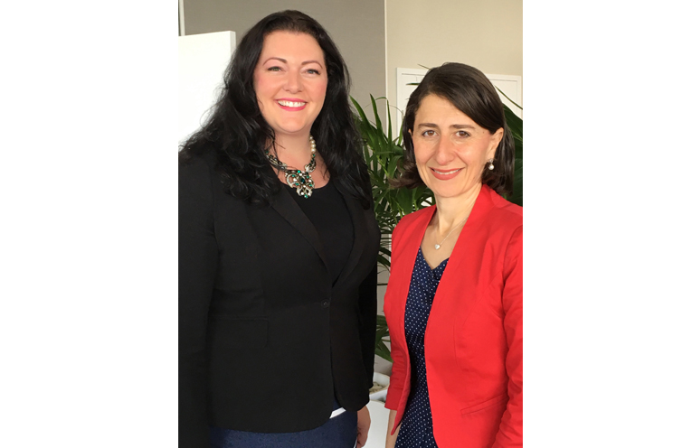 Port Stephens Councillor Jaimie Abbott with NSW Premier The Hon Gladys Berejiklian at Nelson Bay.