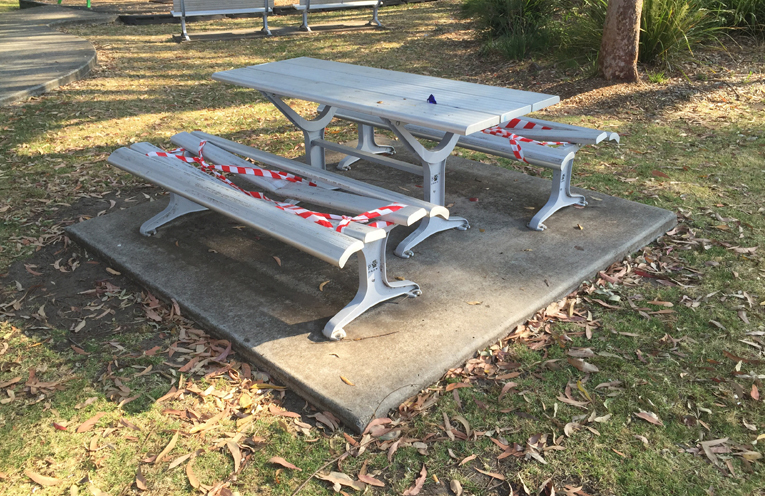 Just one of the benches destroyed at the park adjacent to Medowie Community Hall.