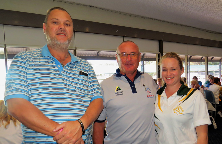 Scorekeeper Rodney Lansdowne, Umpire Ken Southern and youngest competitor Ashlee Smith.