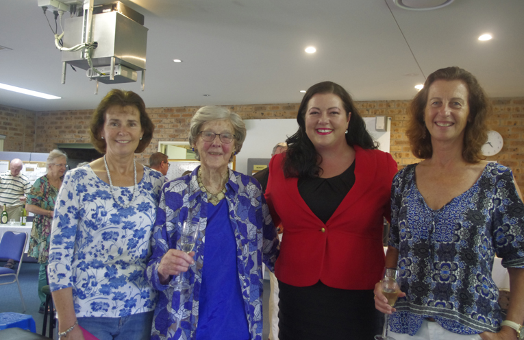 Kay’s daughter Judy McPherson 100 year old Catherine (Kay) Davis, Port Stephens Councillor Jaimie Abbott and Kay’s daughter Caroline Banney,