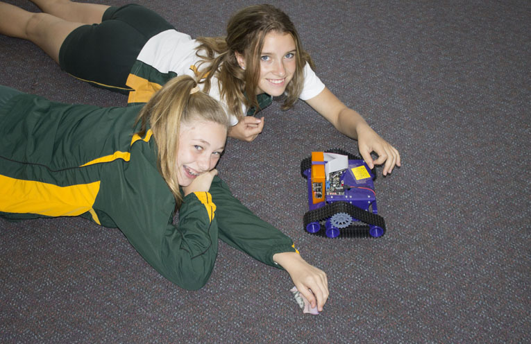 Rebecca Turner and Madelyne Turner Year 9 experimenting with a Mars Rover. 