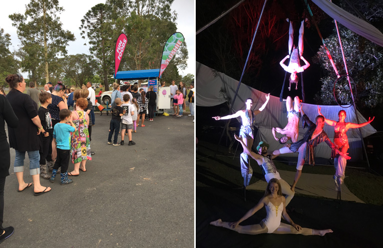The fairy floss lady was popular! (left) Soulfire Circus were a hit with all who watched their captivating performance. (right)
