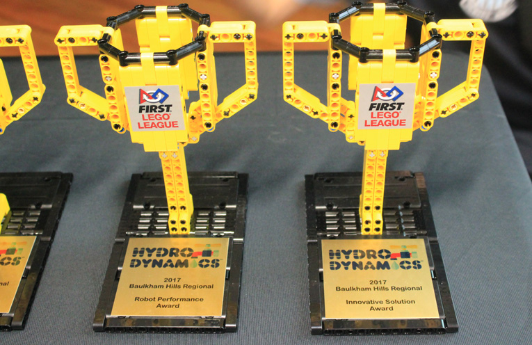 The unique trophies made from Lego, presented to the Raymond Terrace Public School teams.