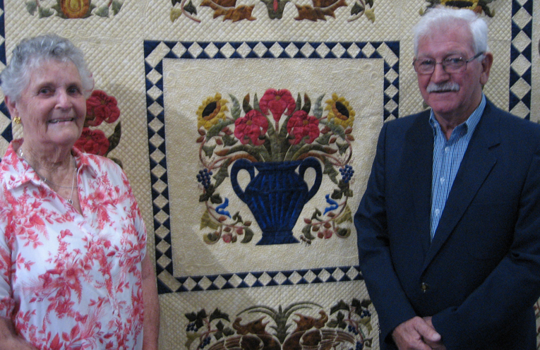 Jann Sturdy and Lloyd Hogg with one of Jann's prize winning quilts.