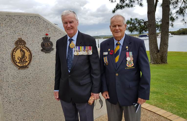 REMEMBRANCE DAY SERVICE: Rear Admiral Peter Sinclair and RSL’s Barry Whiteman.
