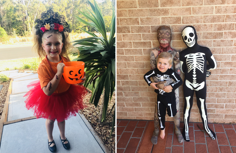 Sophia Reddon got into the Halloween spirit. (left) Xavier, Cruze and Jack loved handing out lollies to children who came to visit. (right)