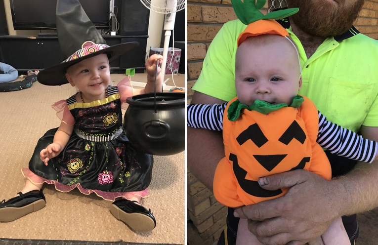 The cutest little Good Witch in Medowie. (left) 5 month old Cleo was a hit with the trick or treaters, and loved handing lollies out. (right)