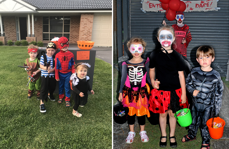 Zac, Dom Meldrum and Eli and Bonnie Morley enjoyed their Halloween experience. (left) Archie, Eleanor and Amelia meet a friendly Clown. (right)