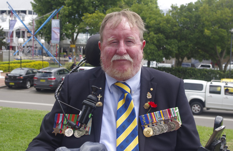 John Tate at the Remembrance Day service at Nelson Bay. Photo by Marian Sampson.