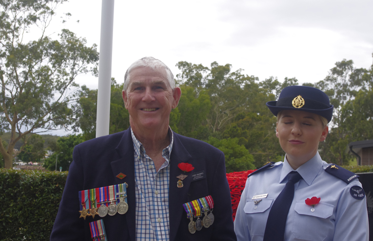 Darby Munro and Morgan Hoellfritsch at the Nelson Bay Remembrance Day service. Photo by Marian Sampson.