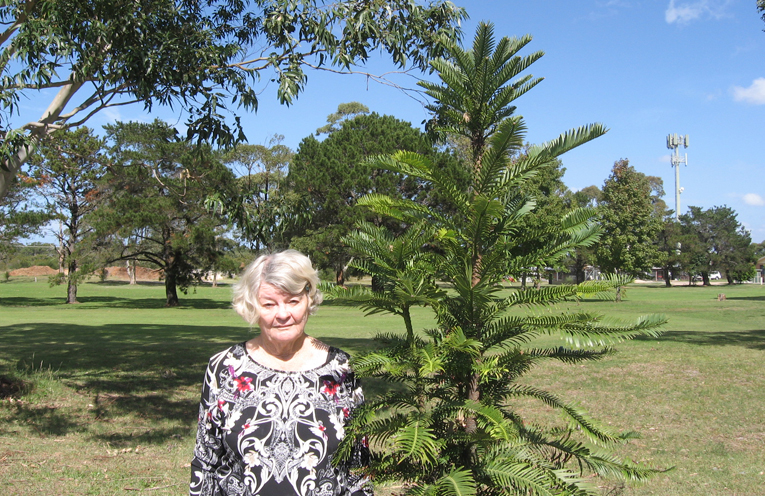 Leone with Doug's memorial pine tree.
