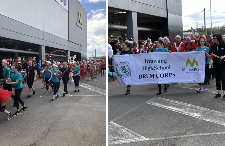 The parade of characters and performers drew a fantastic crowd of onlookers. (left) Irrawang Drum Corp got a roar of applause from the crowd watching the parade. (right)