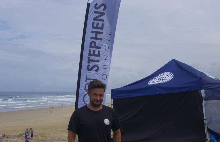 Tom Bennett of the World Surfing League at Buribi Beach for the Port Stephens Toyota NSW Pro Surfing Event. Photo by Marian Sampson. 