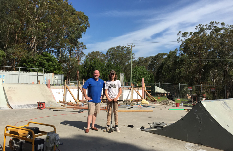 Councillor and Deputy Mayor Chris Doohan, and Reece Reilly, checking out the work being done.