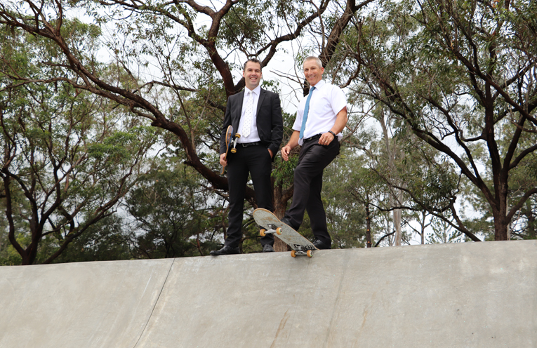 Mayor Ryan Palmer and Port Stephens Council General Manager Wayne Wallis trying out the new facilities.