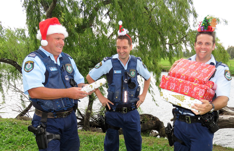 ‘Tis The Season: Sn Constables Trevor McLeod, Dave Feeney and Ash Ray get into the festive spirit. 