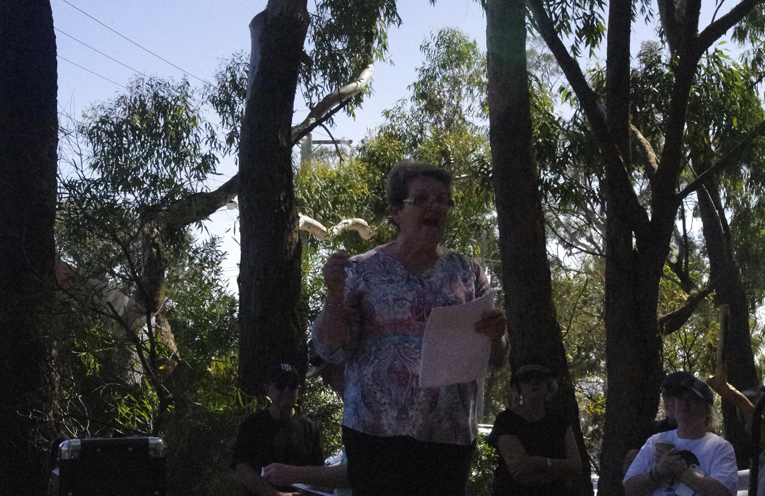 Kathy Brown speaking on the need to save Mambo. Photo by Marian Sampson.