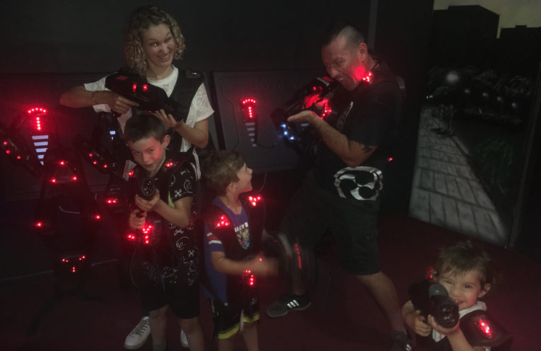 The Wright family hit the laser tag field.
