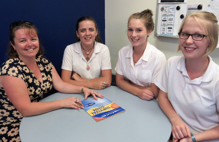 Mrs Deb Gilbert with HSC students Bonnie Webb-Hay, Bianca Mason and Kaitlyn Gregory. 