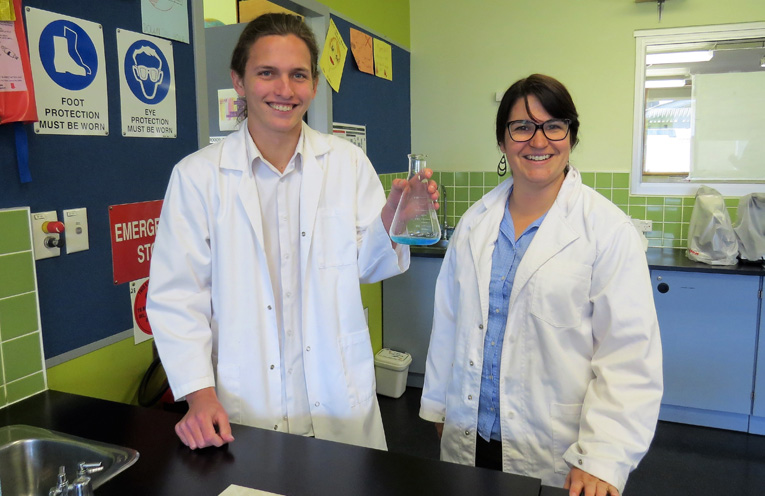 Small Class Sizes: Year 12 student Matt Aldis with Chemistry teacher Ms Melissa Legge. 