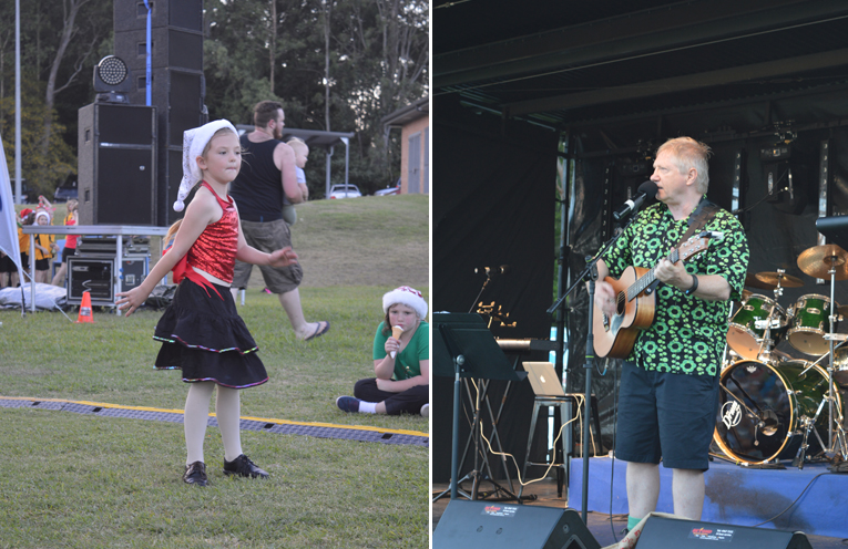 Ruby Ashpole from the Wirreanda Public School Infants Dance Group. (left) The singing Reverend Davo entertaining the carolers. (right)