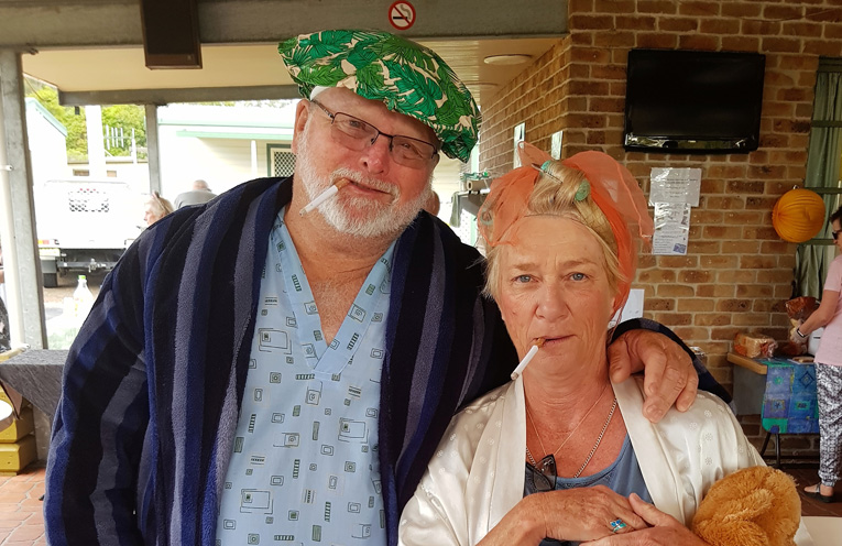 Members Debbie and Dave Long at the Halliday’s Point pyjama party.