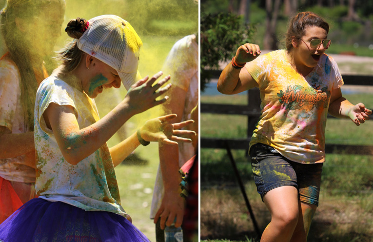 Colourful fun was had by all at the Medowie Colour run. (left) Kiah Skaines had a wonderful time at the colour run. (right)
