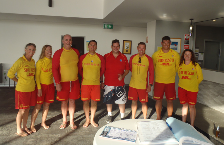 Birubi Beach Surf Life Saving Club Members, Renee Thompson, Linda Elliott, Keith Elliott, Patrick Crowe, Glen Dunkley, Steve Fogwill, Shane Jarvis, Jacqueline Irving.